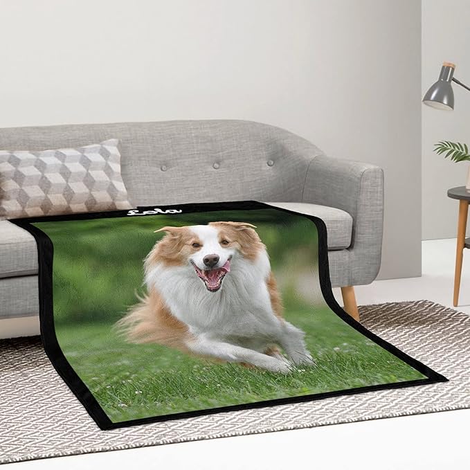 Ecautly Personalized Dog Blanket with Photo, Custom Pets Throw Blanket with Name, Using My Own Photos, Picture for Puppy, Dog and Cat Blankets, Pet Passing Away Memorial Gifts