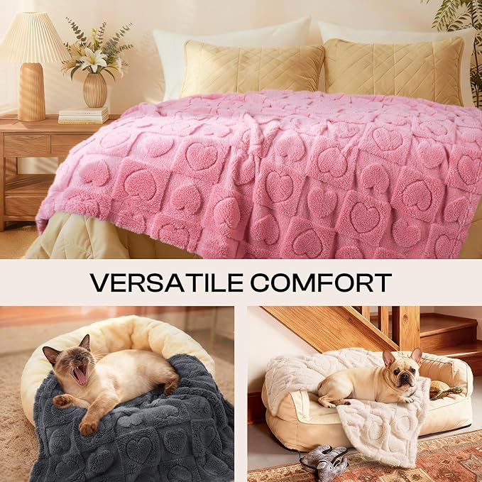 Luciphia 1 Pack 2 Small Dog Blanket Washable Pet Bed Cover Soft Fluffy Puppy Blanket with Premium Fleece 300GSM Cozy Calming Cat Blankets for Indoor Cats Pink 57x40 inch
