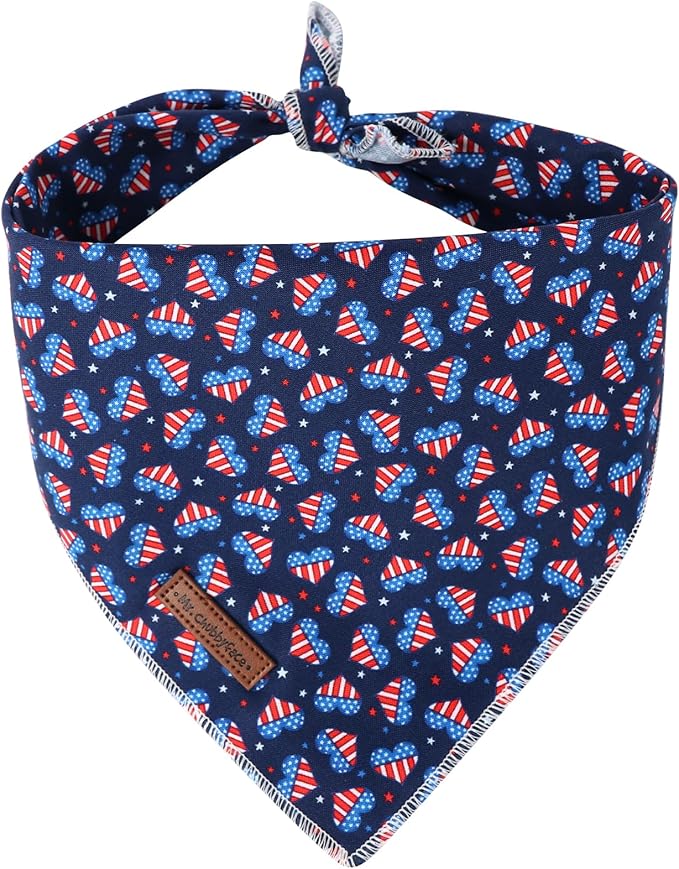 MR. CHUBBYFACE Heart Flag Striped Dog Bandanas Reversible Triangle Bibs Scarf Accessories for Dogs Cats Pets S