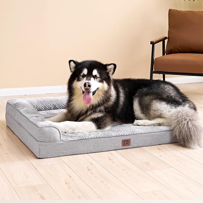 EHEYCIGA XXL Dog Bed Memory Foam, Orthopedic Giant Dog Bed Jumbo with Washable Removable Cover, Waterproof Pet Sofa Couch with Nonskid Bottom, 48x35x7.5, Grey