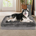 Dog Bed Waterproof Medium/Large Sized XL Foam Pet Beds Removable Washable Cover Dog Sofa Egg Crate Foam Support with Zipper Bottom Bolster Deluxe Plush Mat (Grey+38.2x30.3x7.5in)