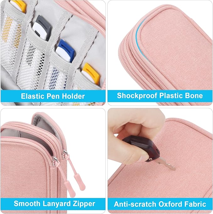 Lacdo USB Flash Drive Case Thumb Drive Holder Case Organizer Portable Electronic Accessories Storage Bag for SanDisk/SamData/Samsung USB Flash Drives Jump Drive Memory Stick, SD Card, Cable,Light Pink