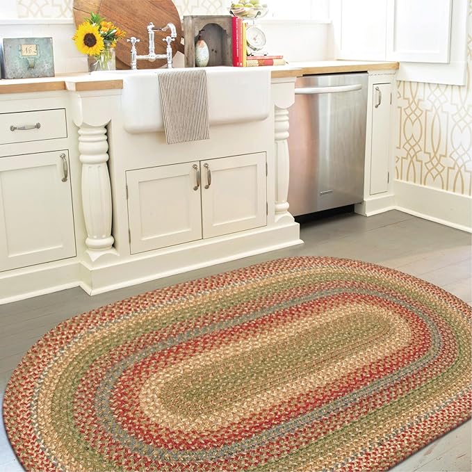 Homespice Azalea Multicolor Jute Rug 27x45 - Country Style Oval Braided Rugs for Kitchen and Bathroom, Reversible, No Shed Jute for Easy Maintenance