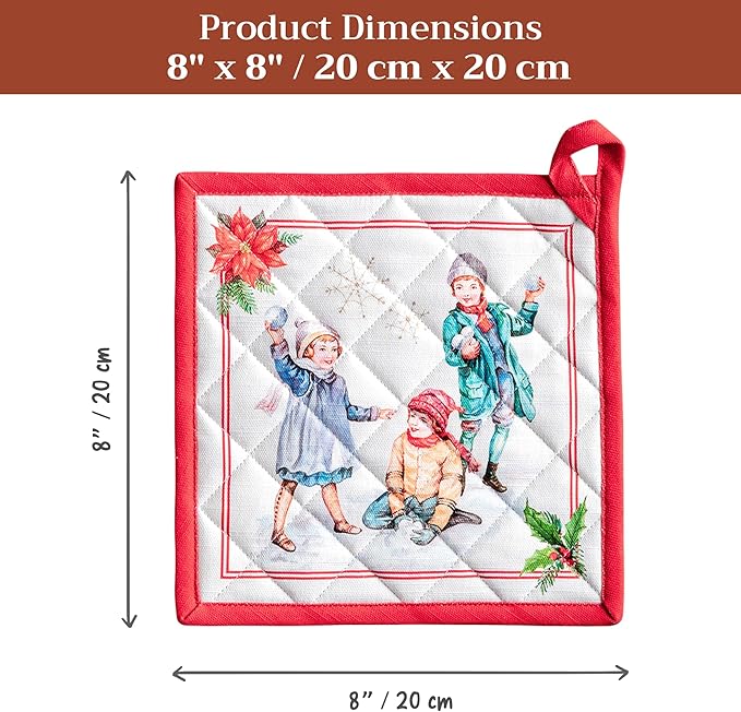 Maison d' Hermine Pot Holders 100% Cotton Heat Resistant Potholders 8" x 8" Hot Pads with Loop for Thanksgiving Christmas Decorations BBQ Cooking Baking Handling Hot Pans (Pack of 1, Chromo)