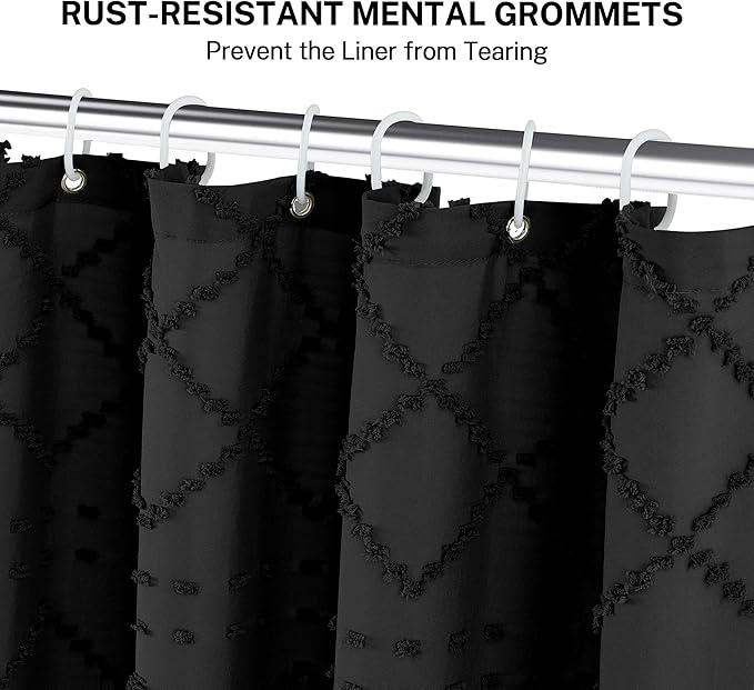 Siiluminisoy Small Stall Shower Curtain Black Fabric Shower Curtain 36 x 72 Half Size Tufted Texture Striped Textured Minimalist Cloth Shower Curtains for Bathroom