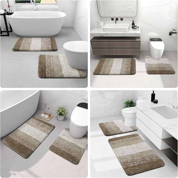 Arotive Microfiber Bathroom Rugs, Shaggy Soft and Absorbent Bath Rug, Non-Slip, Thick Plush Machine Washable Dry Bath Mats for Bathroom, Tub and Shower, 47x24, Coffee, Rectangular