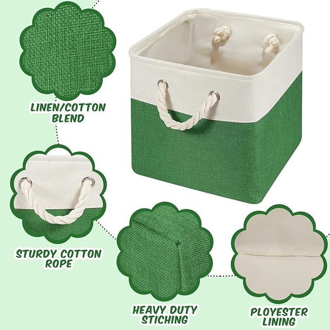 Geiserailie 6 Pcs 13 x 13 Inch Cube Storage Bins Fabric Storage Organizer Bins Foldable Cube Baskets with Sturdy Carry Handles Wicker Baskets for Home (Primary Colors)
