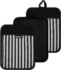 Silicone Pot Holders Set of 3 Heat Resistant & Non Slip Potholders, Professional Oven Hot Pads with Pockets Mitts for Kitchen Cooking Baking Barbecue (3, Black)