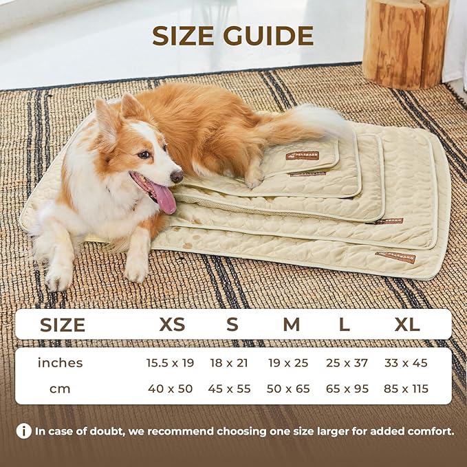 Pelsbarn Dog Cooling Mat- Ice Silk Summer Comfort, Self Cooling, Non-Slip Dog Pad, Durable & Washable, Mat for Extra Large Dogs 33"" x 45"", Support Shelter Dogs with Every Purchase (Beige)
