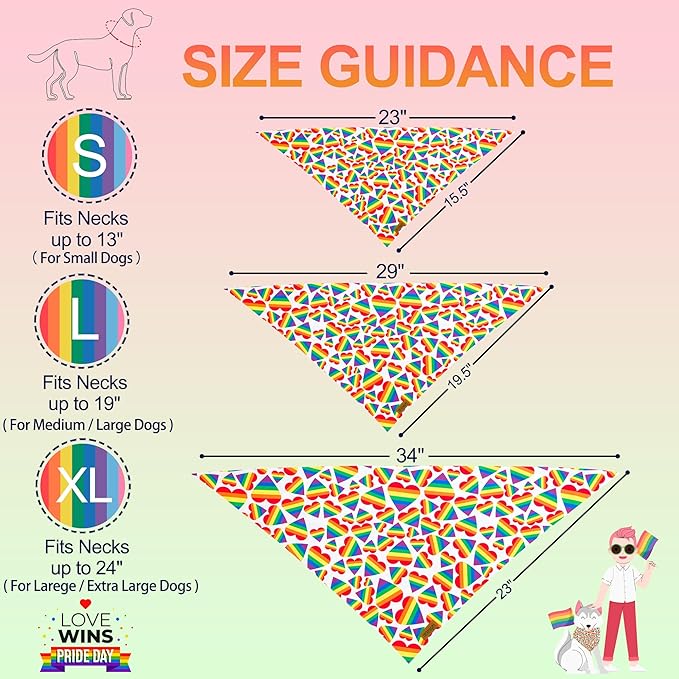 THLOH Pride Dog Bandanas - 2 Pack Reversible LGBT LGBT+ Love is Love Pet Scarf for Boy and Girl | Premium Durable Fabric | Rainbow Bandana for Small Medium Large and Extra Large Dogs (X-Large)