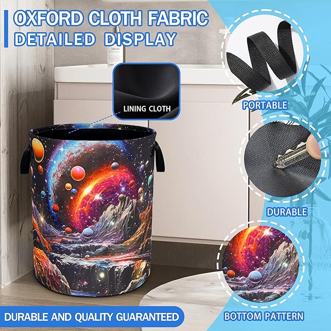 Dream Galaxy Mountains Laundry Basket Funny Oxford Cloth Laundry Hamper With Handle Foldable Portable Clothes Storage Basket 18.9 X 16.5 In Storage Bag For Laundry Room/Bathroom/Bedroom/Dormitories