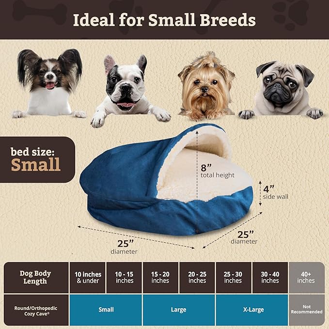 Snoozer Luxury Microsuede Cozy Cave Pet Bed, Small - Sapphire