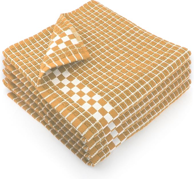 Fecido Classic Dark Kitchen Dish Towels with Hanging Loop - Heavy Duty Absorbent Dish Clothes - European Made 100% Cotton Tea Towels - Set of 4, Beige