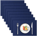 Blue Forest | Rectangular Faux Linen Placemats Set of 8 | Dual- Layered Thickened for Durability | Heat Resistant | Machine Washable | Wrinkle Free for Easy Care Indoor/Outdoor Use - NavyBlue
