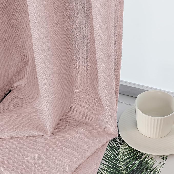 Lecloud Bessie Blush Pink Curtains 54 Inch Length 2 Panels Set, Light Filtering Faux Linen Textured Window Curtains, Rod Pocket Curtain Drapes for Bedroom Living Room, Each 30 W x 54 L