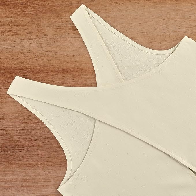 Solino Home Cross Back Linen Apron with Pockets for Gardening, Kitchen - Creamy Ivory Pinafore Smock Apron 100% Pure Linen for Men & Women - Handcrafted from European Flax