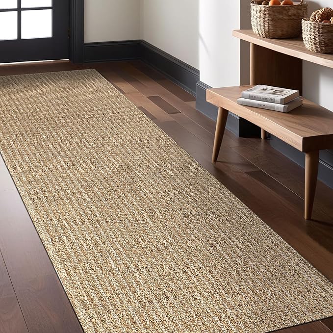 Easy Jute Rugs 2x7 Natural Color Living Room Indoor Outdoor Runner Rug for Farmhouse Patio and Kitchen Rug High Traffic Washable Easy to Clean Solid Boho Woven Design Outside Carpet (2 x 7)