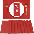 D'Moksha Homes Linen Placemats 14 x 19 Inch - Bright Red Placemats Set of 8-100% Pure Linen Table Place Mats for Valentines, Spring, Easter - Handcrafted and Machine Washable