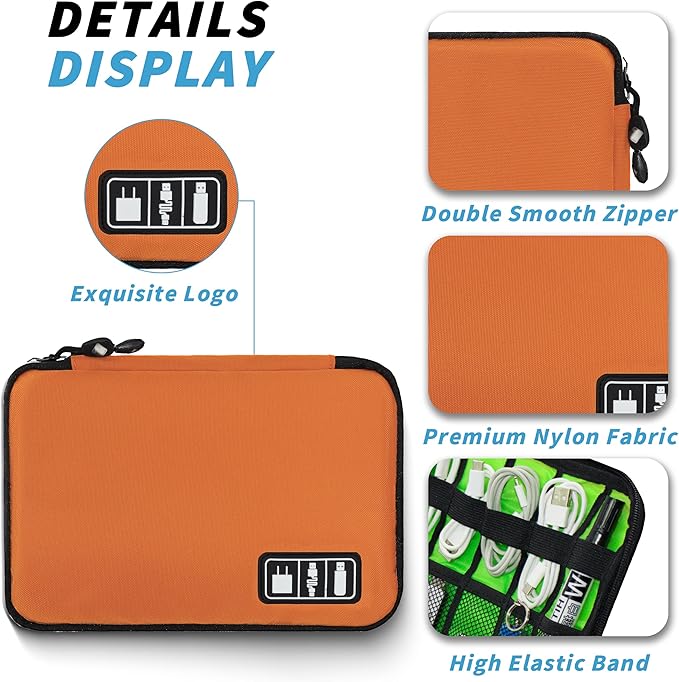 Miavers Electronics Organizer,Travel Cord Organizer Pouch, Portable Cable Organizer Bags,Travel Electronic Accessories Storage Case for Cables, Cords, Charger, Phone (Orange)