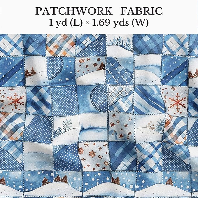 Winter Blue Patchwork Cotton Fabric – Premium Turkish Printed Cotton 140 GSM, Pre-Cut 61 x 36.6 Inches, Quilting & Sewing Fabric for Crafts, Home Decor & DIY Projects