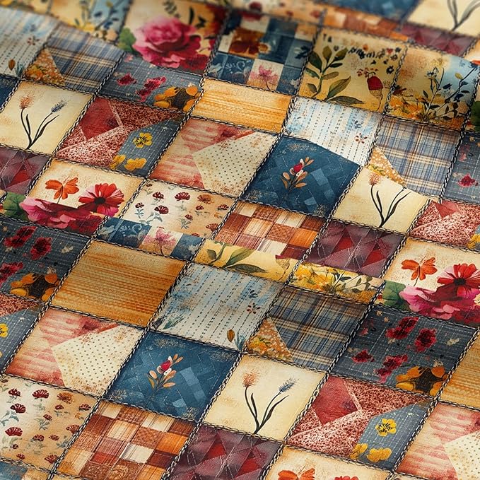 Autumn Meadow Patchwork Cotton Fabric – Premium Turkish Printed Cotton 140 GSM, Panel 61 x 36.6 Inches, Pre-Cut Quilting & Sewing Fabric Panel for Crafts, Home Decor & DIY Projects (USA Size)