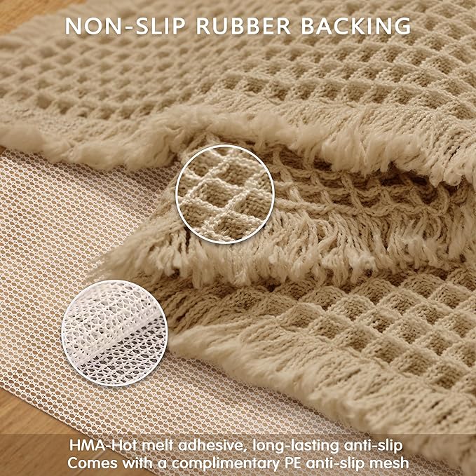 SUBRTEX Waffle Braided Bath Mat, 16" x 24" Soft Waffle Bath Rugs, Absorbent Non Slip Bathrooom Mats, Machine Washable Area Rug for Bathroom, Quick Dry, Khaki