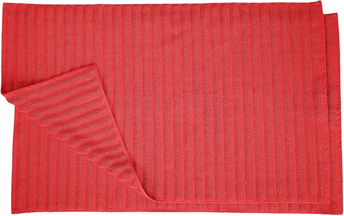Superior Striped Bath Mat 2-Pack, 100% Combed Cotton, Luxury Spa Ribbed Texture, Durable and Washable Bathroom Mats - Cranberry, 22" x 35" each