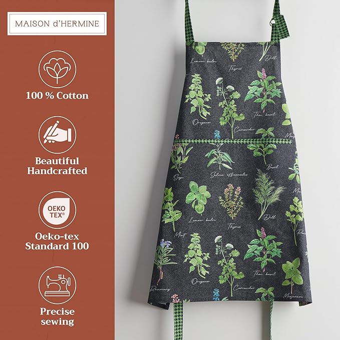 Maison d' Hermine 100% Cotton Apron for women with Pocket Kitchen Chef Apron for Men Cooking Gardening Server Waitress