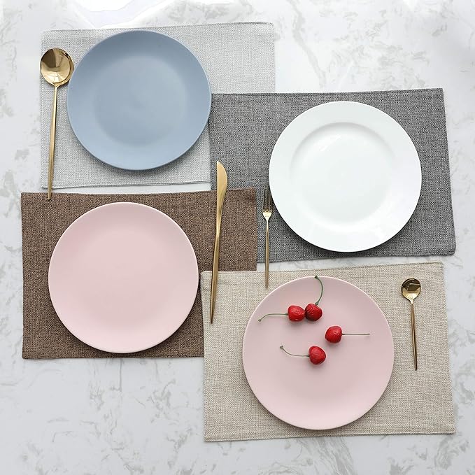 HOME BRILLIANT Cloth Placemats Set of 4 Heat Resistant Washable Plate Mats Placemats for Parties Buffet Dinner Coasters Party Dinner Decor, 13 x 19 inches, Light Grey