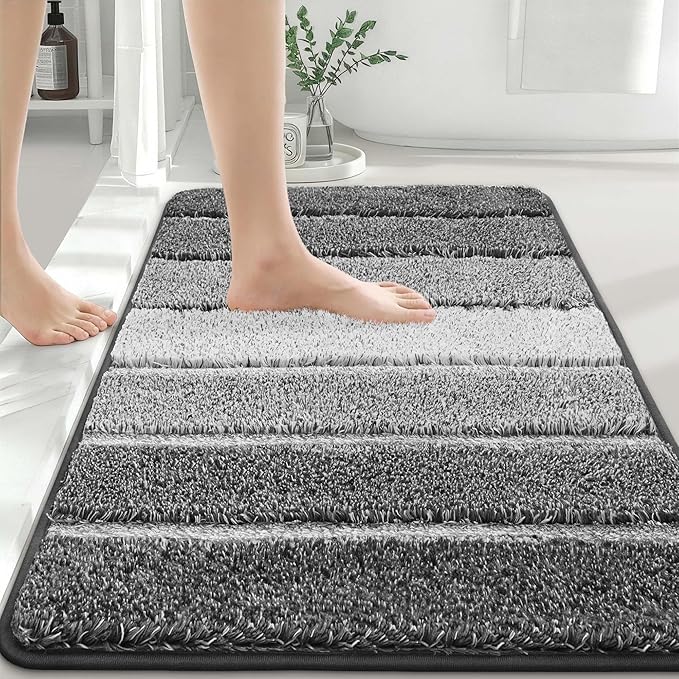 COSY HOMEER Bathroom Rugs 36"x24", Ultra Soft Absorbent Bath Mat with Non-Slip TPR Backing, Machine Washable Shaggy Rug for Bathroom Floor, Dark Gray