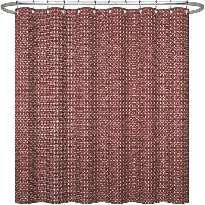 ggaimwf 72x72 Inch Solid Color Shower Curtain for Bathroom Waffle Bath Water Resistant Fabric Curtains Coffee Modern Thick Shower Stall Curtain with Metal Hooks
