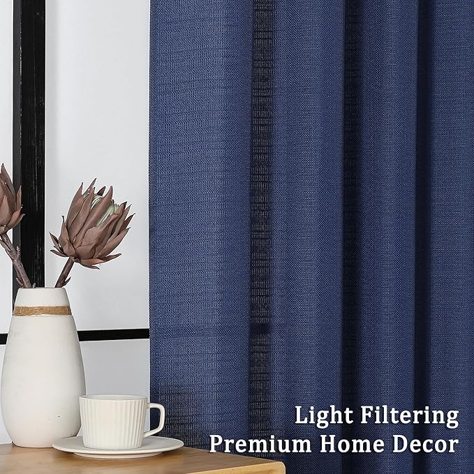 Lecloud Bessie Blue Curtains 45 Inch Length 2 Panels, Light Filtering Textured Short Curtains for Bedroom, Breathable Dual Rod Pocket Window Curtain Drapes for Basement, Each 30 W x 45 L