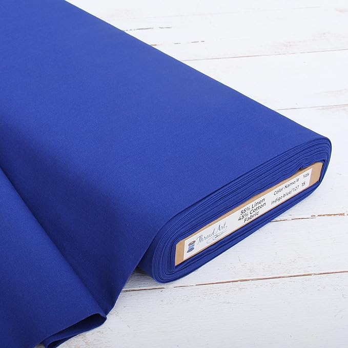 Threadart Linen Fabric by The Yard - Premium Cotton Linen Fabric for Embroidery, Cross Stitch, Apparel, Canvas, Home Décor- 55" Width - Indigo Blue
