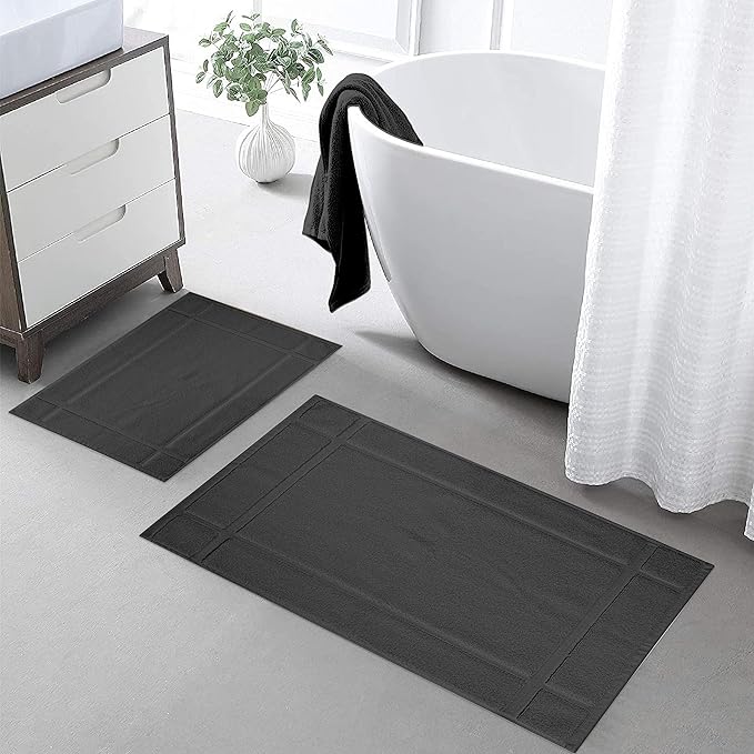 Ample Decor Bath Mats 100% Cotton 24 X 17 & 34 X 20 Inches, Oeko Tex Certified 1350 GSM Solid Construction Thick & Plush, Super Absorbent for Bathroom Floor, Shower – Grey