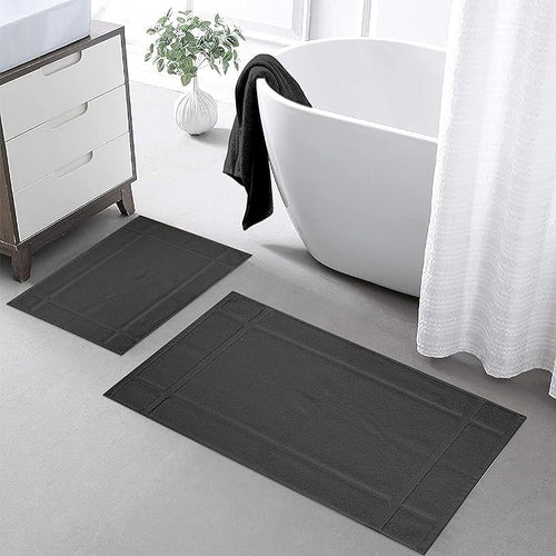 Ample Decor Bath Mats 100% Cotton 24 X 17 & 34 X 20 Inches, Oeko Tex Certified 1350 GSM Solid Construction Thick & Plush, Super Absorbent for Bathroom Floor, Shower – Grey