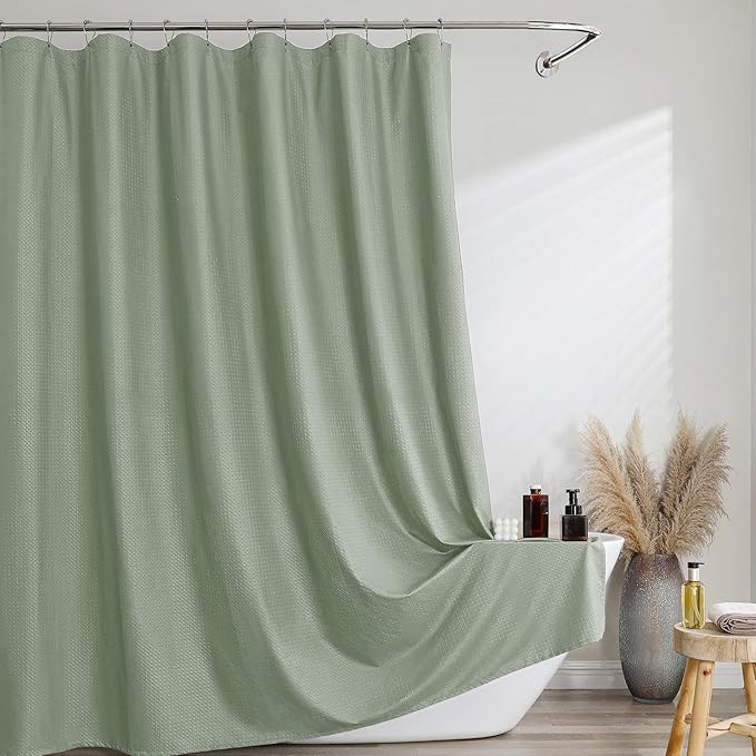 Ebesto Sage Green Long Shower Curtain 84 Inch Length 1 Piece, Embossed Textured Soft Fabric Bathroom Shower Curtain, Water Repellent Machine Washable Cloth Hotel Spa Bath Decor, 72Wx84L Inches