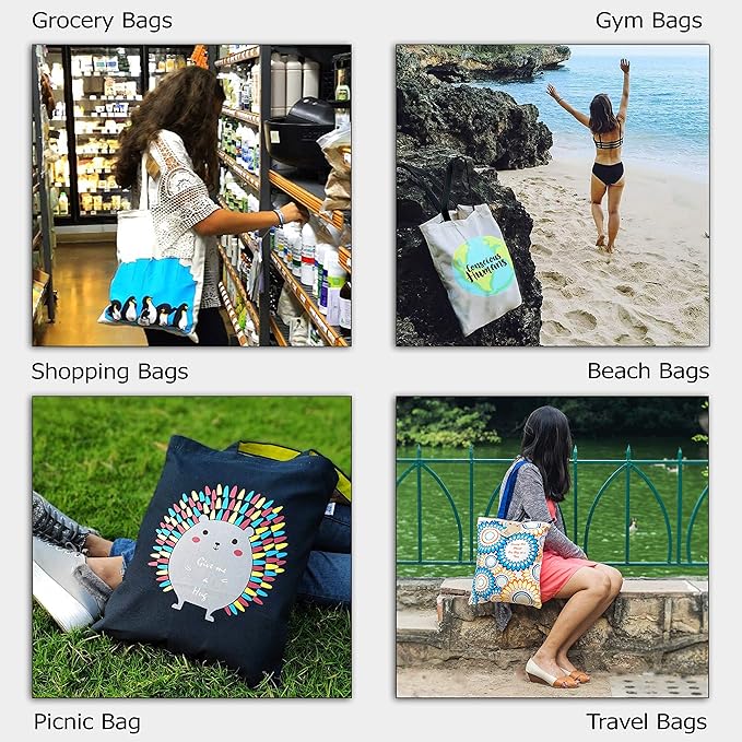 Ecoright Tote Bag for Women with Zipper, Small Tote Bag, Canvas Bag, Reusable Cotton Bag for Beach, Grocery, School & Work