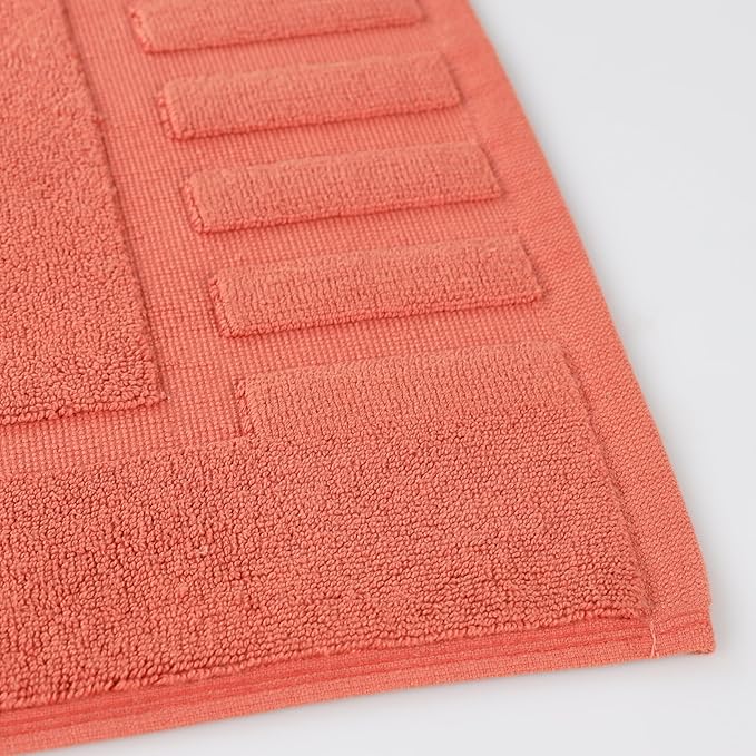 Superior 100% Cotton Bathmat Set, Bath Mat, Bathroom Decor, Shower, Bathtub Essentials, Home Accessories, Washable Rug, Absorbent, Quick Dry, Leo Collection, Set of 2, 22" x 35", Coral