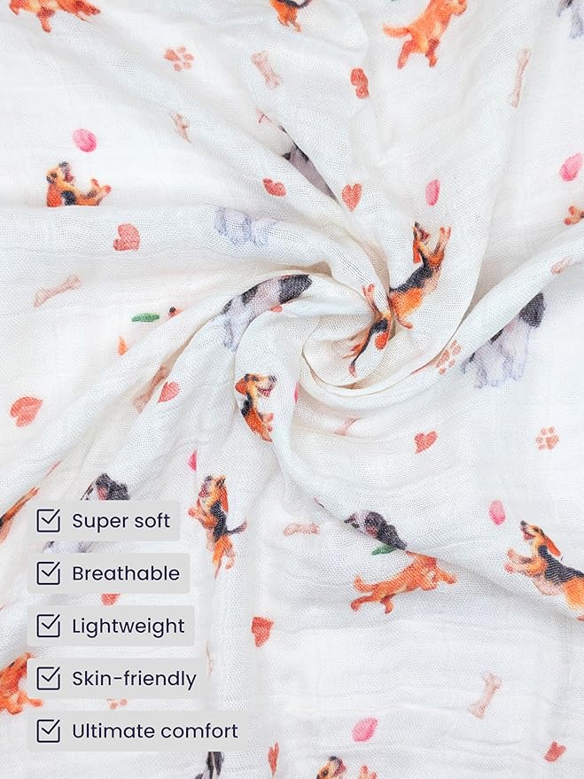 Stellar Kiddos Muslin Swaddle Blankets, Soft Breathable Cozy Baby Blankets for Newborn Boys and Girls, 47” X 47“, 2 Pack Receiving Swaddles, 70% Viscose from Bamboo 30% Cotton (Playful Pals)