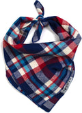 THE WORTHY DOG Classic Tie-On Dog Bandana – Soft Cotton Flannel Square Pet Bandana, Navy/Red/Turq Pattern, Multicolored, Large