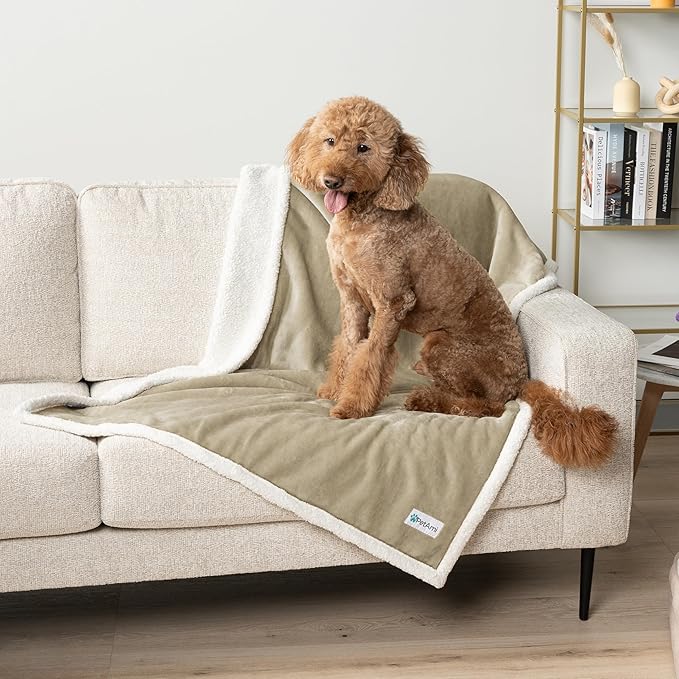 PetAmi Waterproof Dog Blanket for Medium Large XL Dog Puppy Cat Throw for Couch Cover Leakproof Protection, Sherpa Fleece, Reversible Soft Washable 80x60 Taupe
