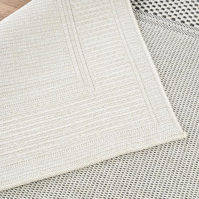 CAMILSON Easy Jute Rug 5x7, Indoor Outdoor Off-White Color Fiber Area Rugs for Living Room Patio and Kitchen Rug Bordered Boho Woven Design, Easy-Cleaning, Washable Outside Carpet (5 x 7)