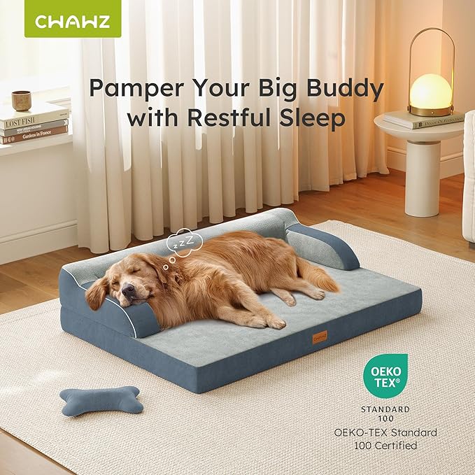 CWAWZ XL Plus Orthopedic Dog Bed, Big Dog Bed for Large Sized Dogs, Dual-Sided Pet Cooling Beds with Memory Foam Washable Cover Nonslip Bottom, Waterproof Pet Couch with Bolster, Dark Grey