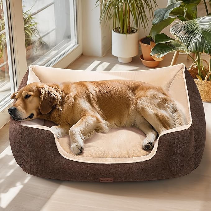 MellowMates Orthopedic Dog Bed for Extra Large Dogs with Removable Washable Cover - XL Dog Couch Sofa with Waterproof Lining & Non-Slip Base, Double-Sided Comfort Pet Bed 44", Brown