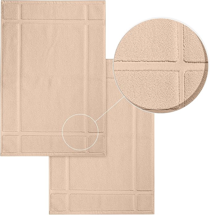 Ample Decor Bath Mats 100% Cotton 24 X 17 & 34 X 20 Inches, Oeko Tex Certified 1350 GSM Solid Construction Thick & Plush, Super Absorbent for Bathroom Floor, Shower – Beige