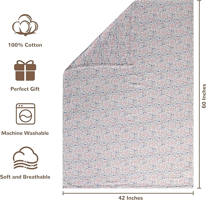 NTBAY 2 Layer Muslin Cotton Baby Swaddle Blanket, 42x60 Soft and Breathable Receiving for Newborns and Infants, Perfect for Crib, Stroller, Travel, Lightweight Nursery Blanket, Vintage Floral