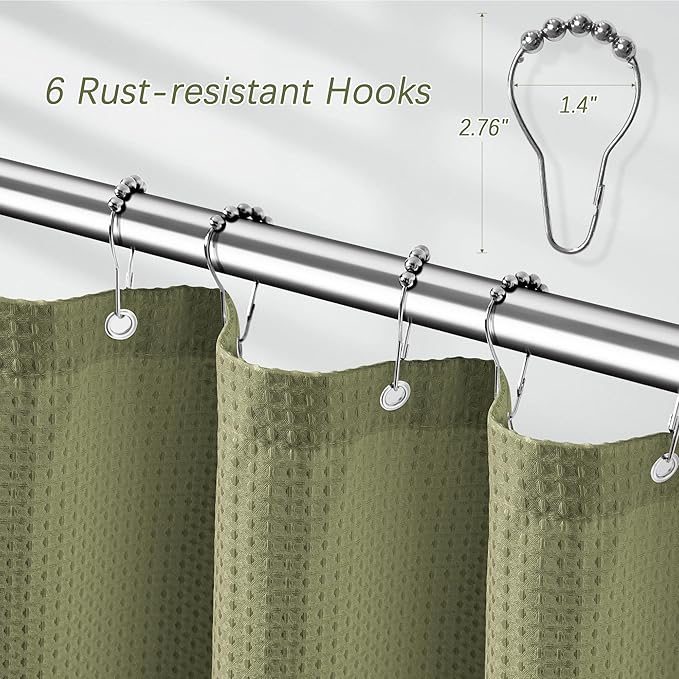PANGSINNE Khaki Stall Shower Curtain Waffle Weave Fabric, Luxury Waterproof Shower Curtains, 256GSM Heavy Duty Camper Shower Curtain for Travel Trailers with 6 Metal Hooks, 36Wx72H