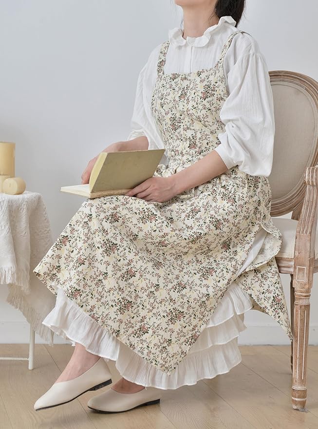 Japanese apron Women-Cross Back Apron for Women with Pockets, Pinafore Aprons, Womens Cotton Linen Apron