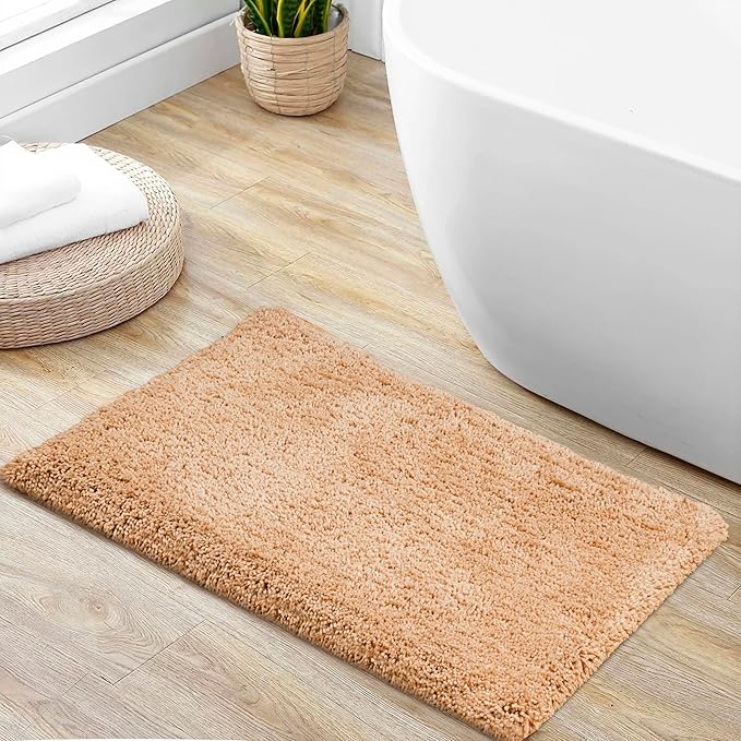 C23 Luxury Shag Bath Rug | 2200 GSM Ultra-Soft Plush Thick Bathroom Mat | 20"x32" Beige High-Density Shaggy Rug | Non-Slip Natural Latex Back, Absorbent, Machine Washable, 1 Piece