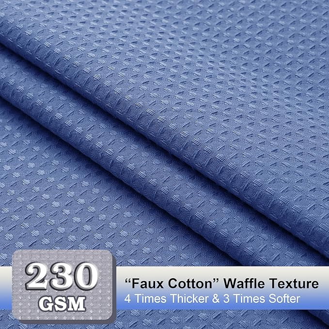 OVZME Blue Shower Curtain Set, Waffle Textured Heavy Duty Fabric Shower Curtain for Bathroom, Luxury Hotel Weighted 230GSM Bath Curtain with 12 Plastic Hooks, Machine Washable, 72x72